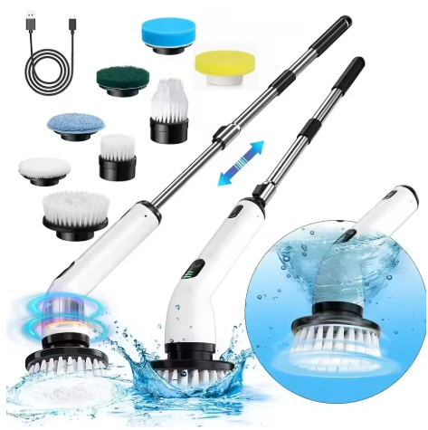 9-in-1 USB Rechargeable Electric Cleaning Brush Telescopic Handle 8 Brush Heads Multi-Surface Cleaner for Home