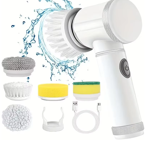 Electric Spin Scrubber, Bathroom Cordless Cleaning Brush Power Scrubber with 5 Replaceable Brush Heads, Electric Cleaning Brush