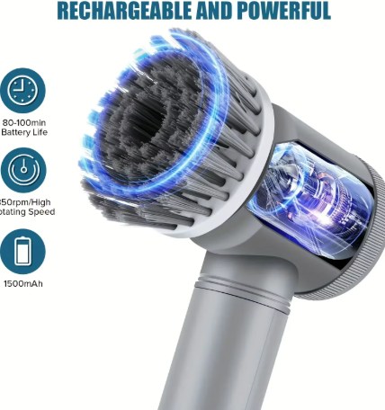Electric Spin Scrubber, Bathroom Cordless Cleaning Brush Power Scrubber with 5 Replaceable Brush Heads, Electric Cleaning Brush