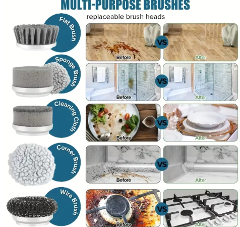 Electric Spin Scrubber, Bathroom Cordless Cleaning Brush Power Scrubber with 5 Replaceable Brush Heads, Electric Cleaning Brush