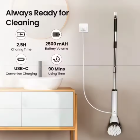 9-in-1 USB Rechargeable Electric Cleaning Brush Telescopic Handle 8 Brush Heads Multi-Surface Cleaner for Home
