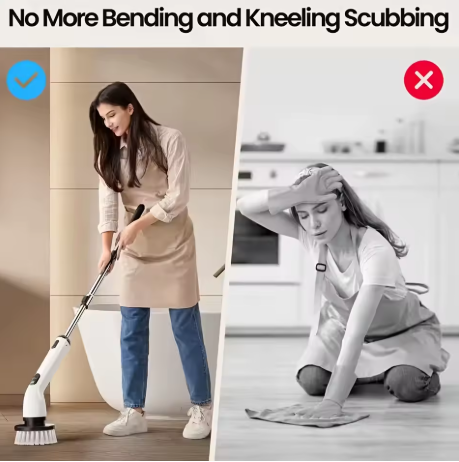 9-in-1 USB Rechargeable Electric Cleaning Brush Telescopic Handle 8 Brush Heads Multi-Surface Cleaner for Home