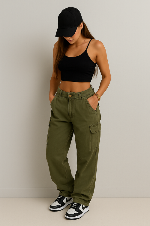 Coverly’s– High Waist Straight-Leg Utility Jeans for Women